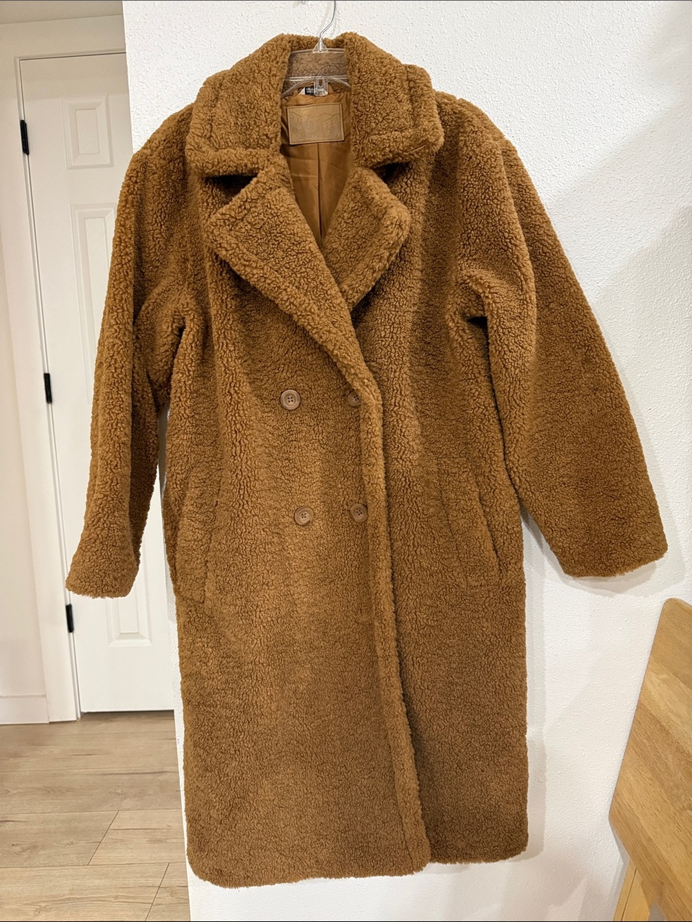 BearPaw Plush Teddy Long Coat in Warm Brown